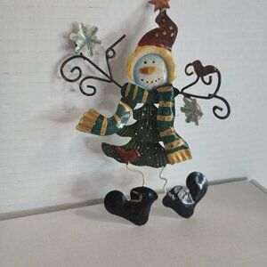 Metal Snowman Rustic Christmas Ornament 6"